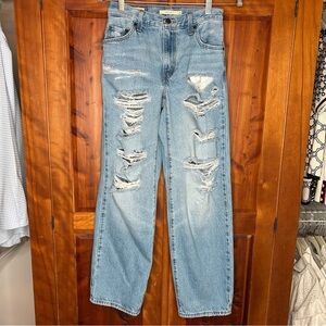 Levi's Baggy Dad Light Blue Distressed Straight Loose Leg Jeans High Rise Grunge